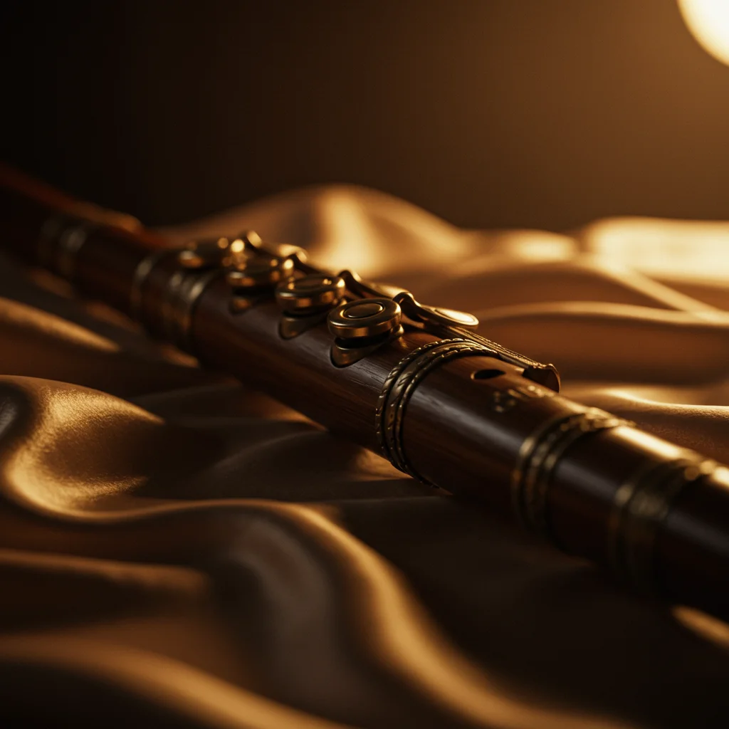 A cinematic close-up of a Bansuri flute, Raag Yaman on Bansuri: A Step-by-Step Melodic Guide for Beginners.