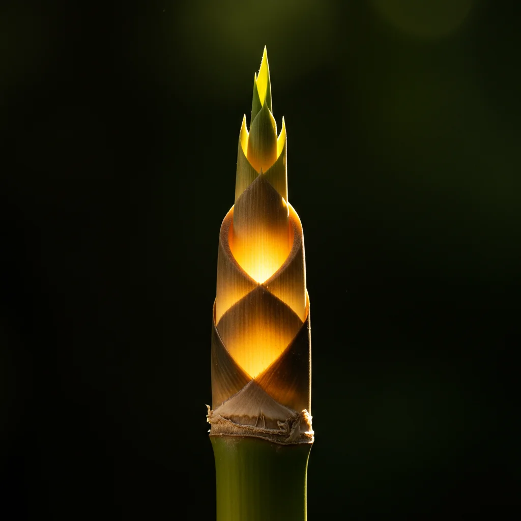 Close-up of a bamboo stalk, illustrating the symbolism of bamboo and its use in creating divine music.